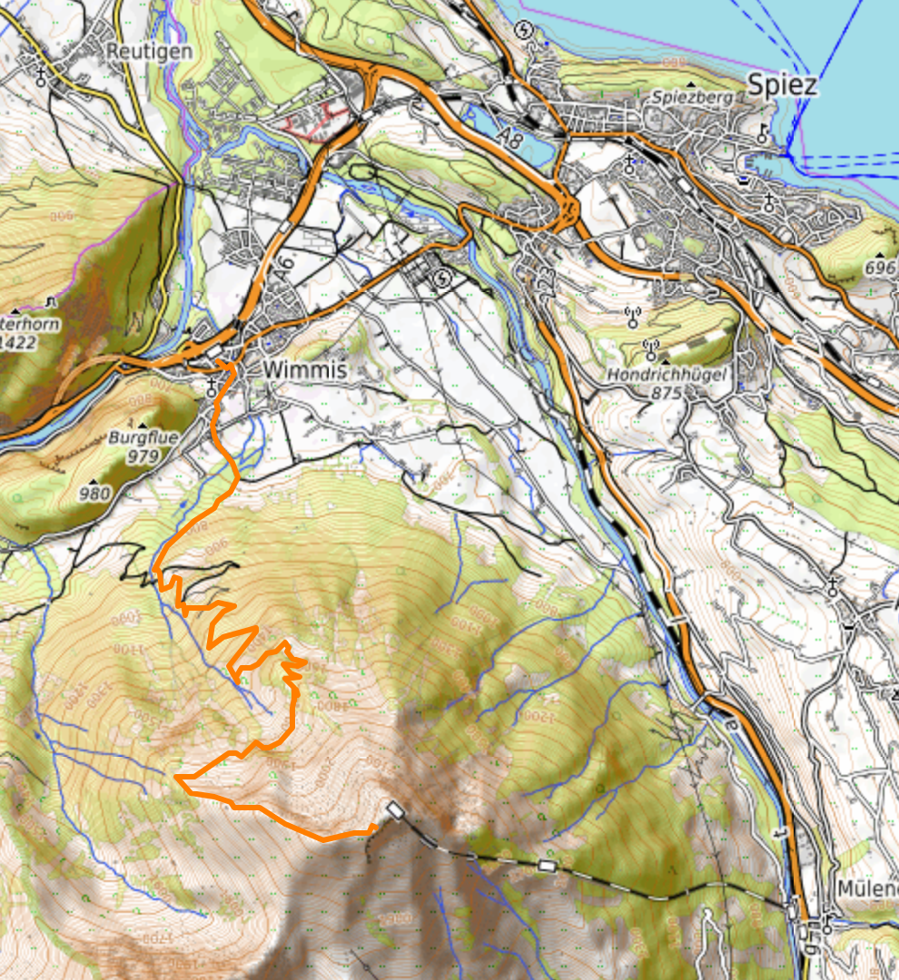 Mapa topográfico de Niesen con el trazado del GPS